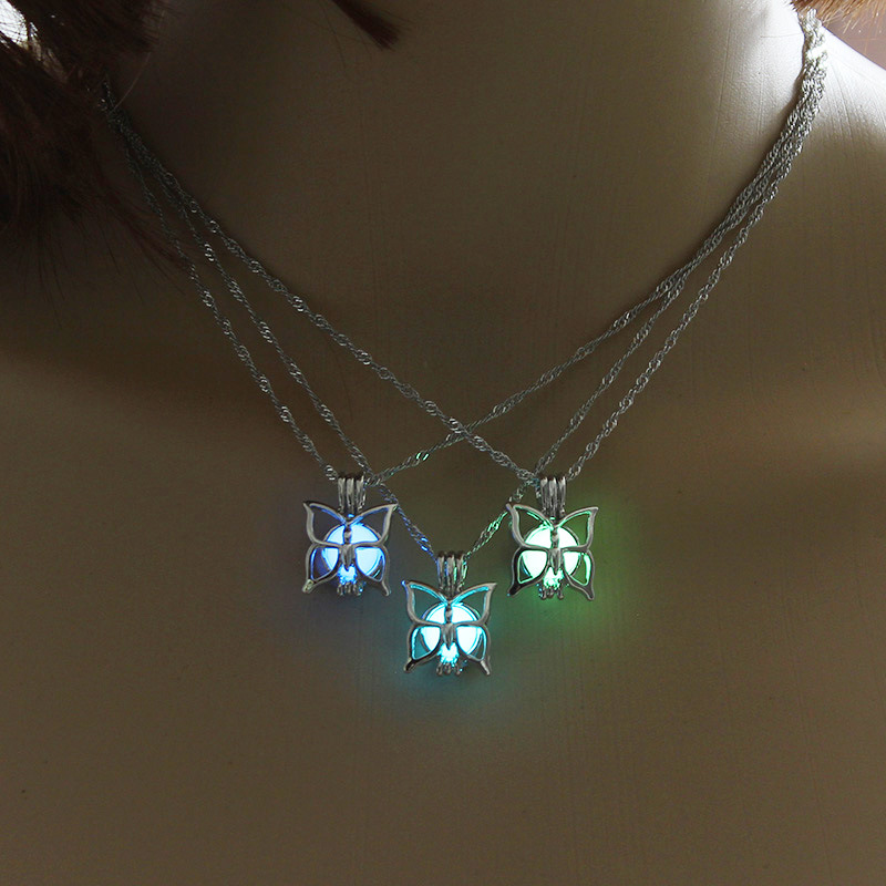 Fashionable Noctilucent Bead Butterfly Necklace Female