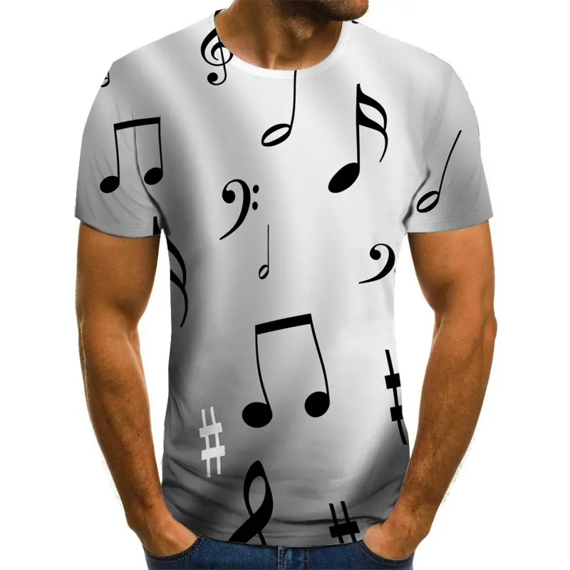 Flame Music Note 3D Digital Printing Men's T-shirt