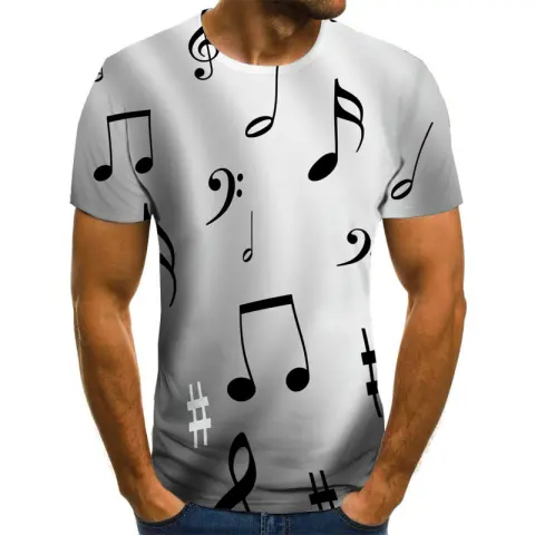 Flame Music Note 3D Digital Printing Men's T-shirt