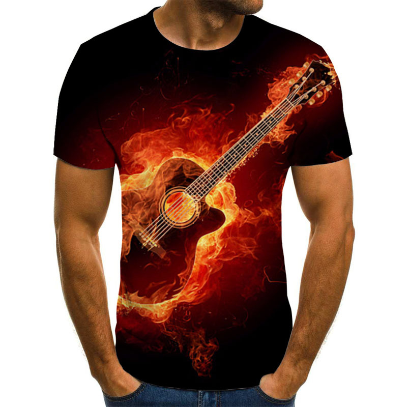 Flame Music Note 3D Digital Printing Men's T-shirt