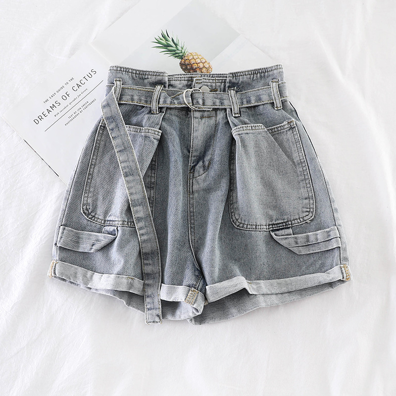 All Match Thin Double Pocket Wide Leg Denim Solid Color Shorts Blue - Shop at LoveMi