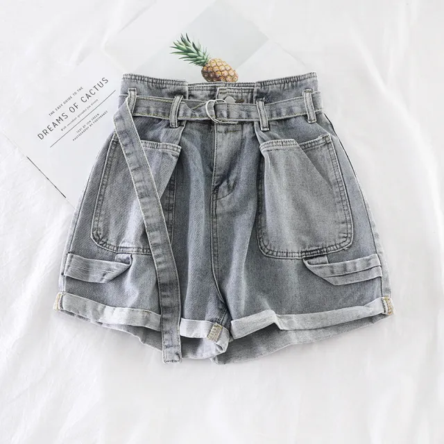 All Match Thin Double Pocket Wide Leg Denim Solid Color Shorts Blue - Shop at LoveMi