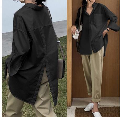 Irregular White Long-Sleeved Shirt Women