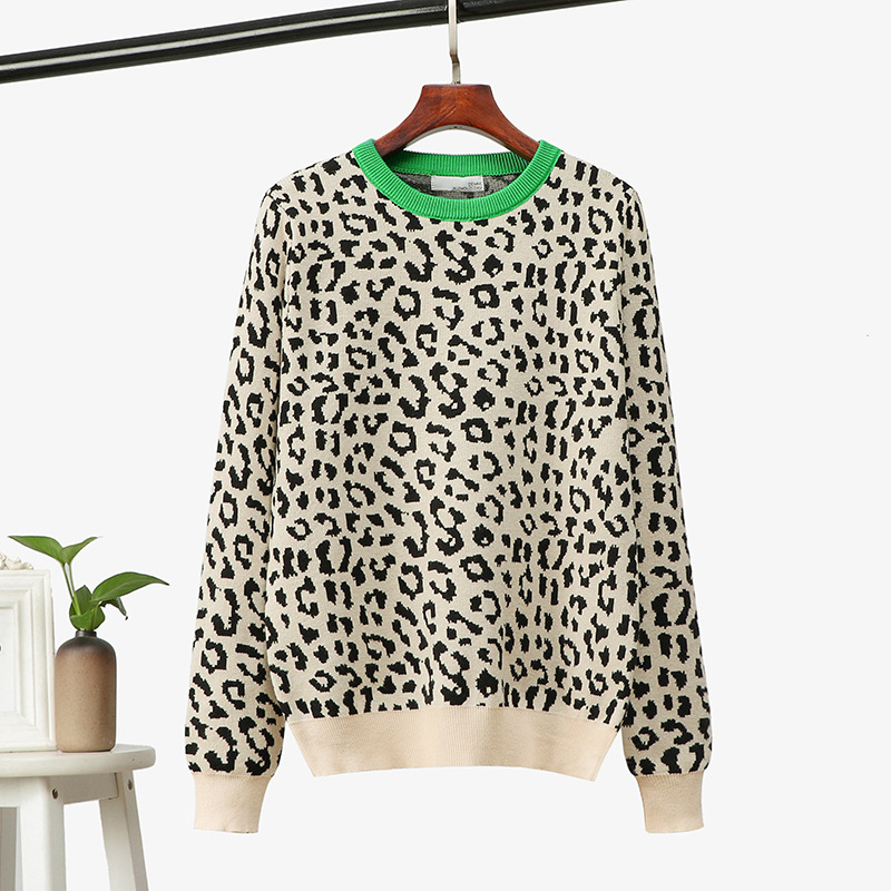 Title 6, Pullover Leopard Jacquard Contrast Loose Bottom...