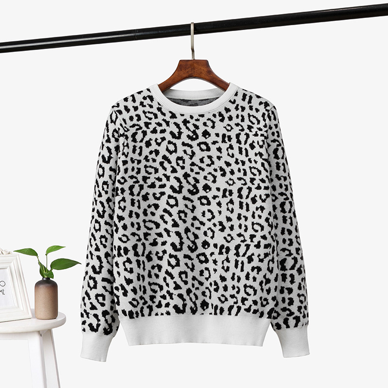 Title 7, Pullover Leopard Jacquard Contrast Loose Bottom...