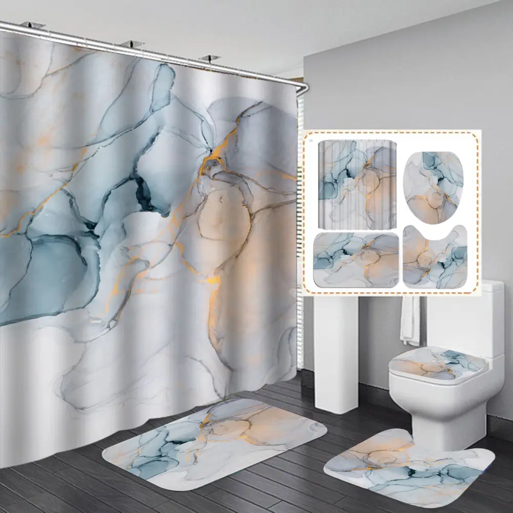 Beautiful Modern Shower Curtains 3D Bathroom Curtain Set Anti-slip