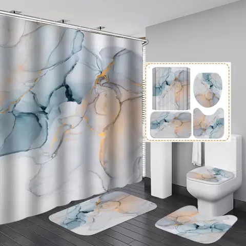 Beautiful Modern Shower Curtains 3D Bathroom Curtain Set Anti-slip