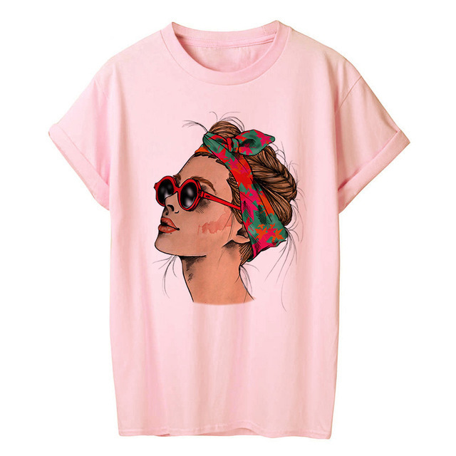 Title 8, Woman Head Print Short Sleeve Round Neck Short ...