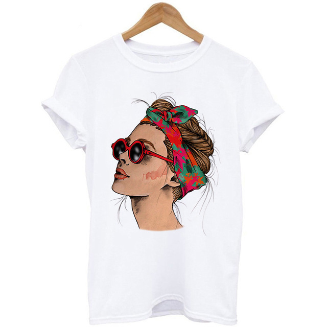 Title 9, Woman Head Print Short Sleeve Round Neck Short ...