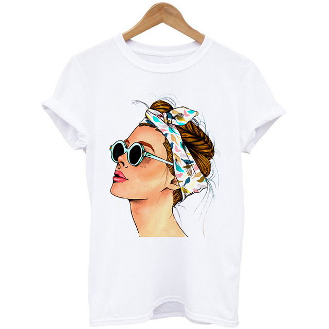 Title 20, Woman Head Print Short Sleeve Round Neck Short ...