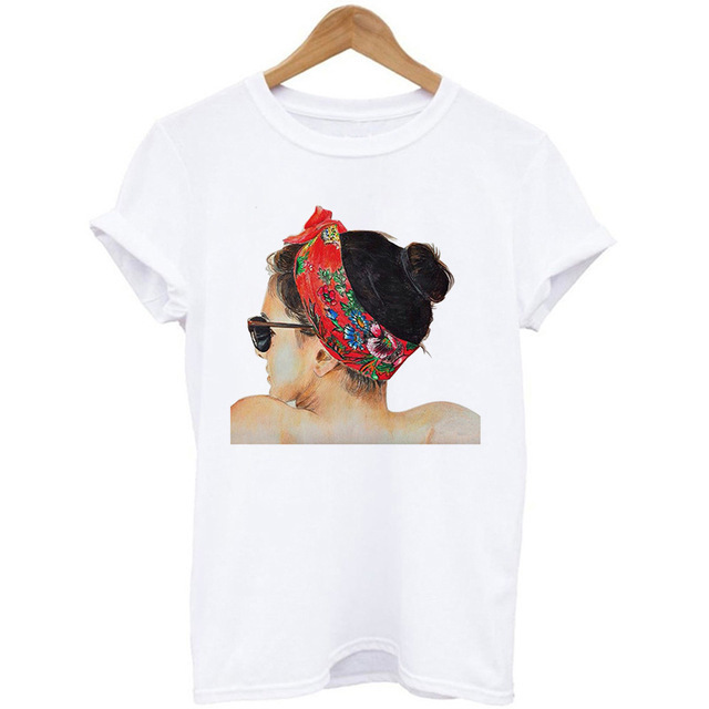 Woman Head Print Short Sleeve Round Neck Short Sleeve T-shirt