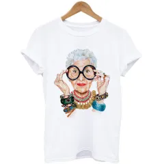 Woman Head Print Short Sleeve Round Neck Short Sleeve T-shirt - White - View 1