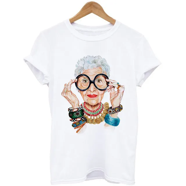 Woman Head Print Short Sleeve Round Neck Short Sleeve T-shirt - White
