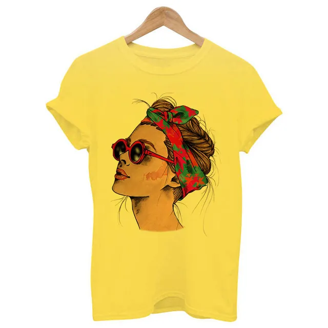 Woman Head Print Short Sleeve Round Neck Short Sleeve T-shirt - 10 Style