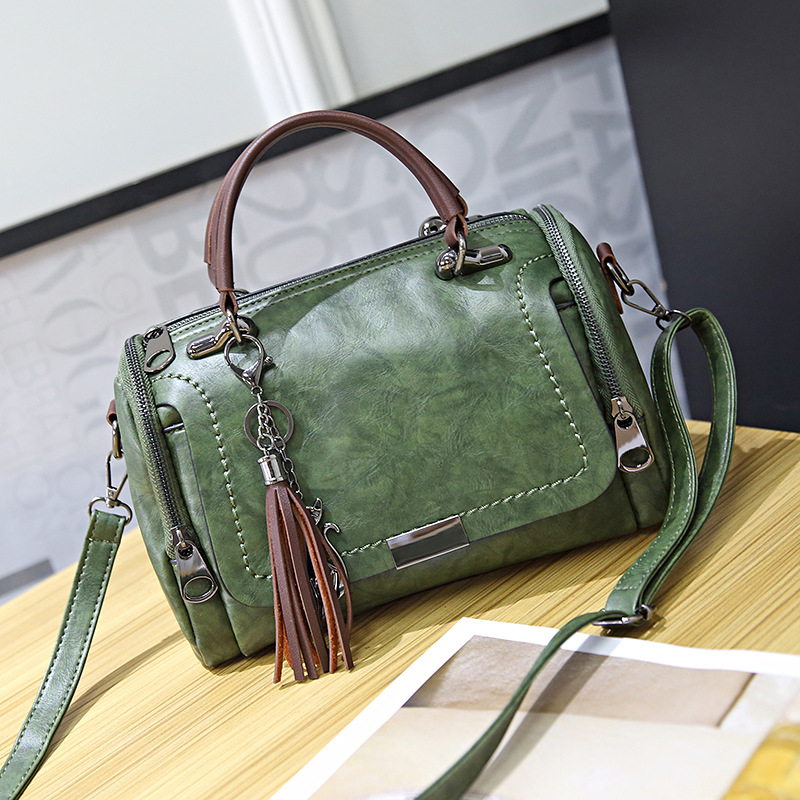 Retro One shoulder Diagonal Boston Pillow Bag Green - Shop at LoveMi