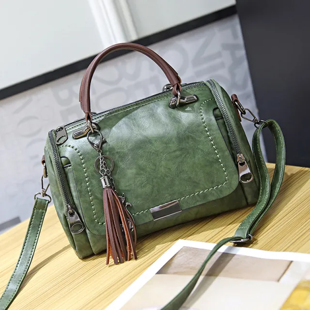 Retro One shoulder Diagonal Boston Pillow Bag Green - Shop at LoveMi