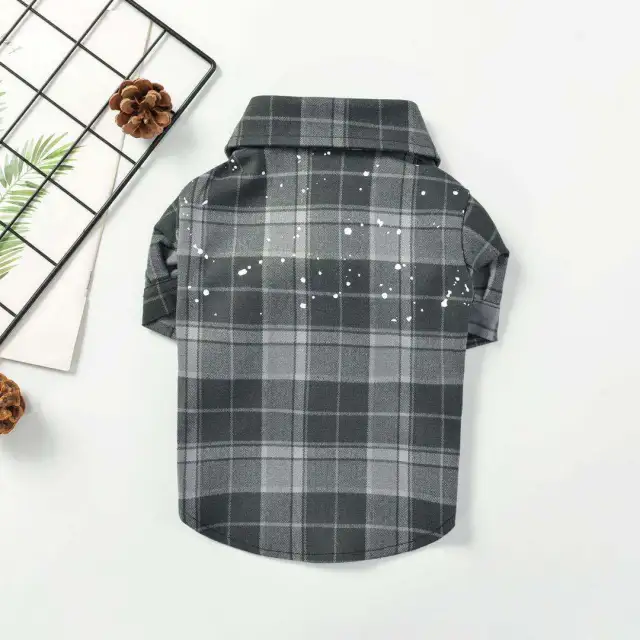 Autumn And Winter New Pet Clothing Plaid Shirt All match Casual Cotton Plaid Shirt Gray - Shop at LoveMi