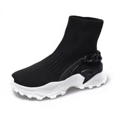 Socks Shoes Thick-soled Knitted Sports Casual Shoes Women's Boots - Black - View 1