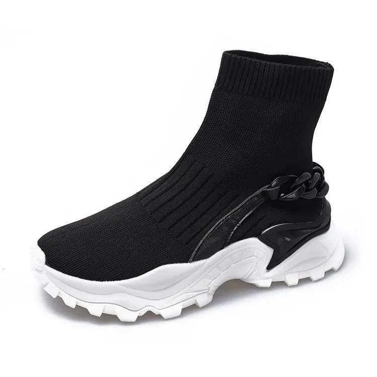 Socks Shoes Thick-soled Knitted Sports Casual Shoes Women's Boots - Black