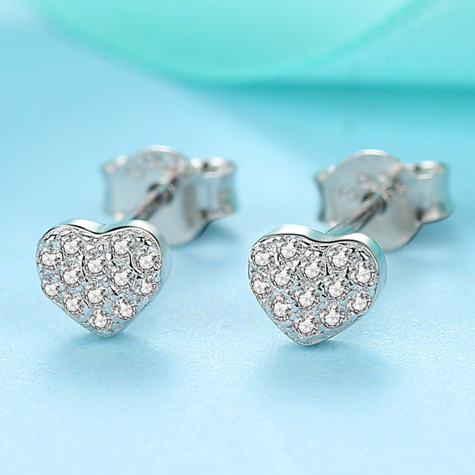 Sterling Silver Heart-Shaped Earrings S925 Sterling Silver Zircon — foto 3