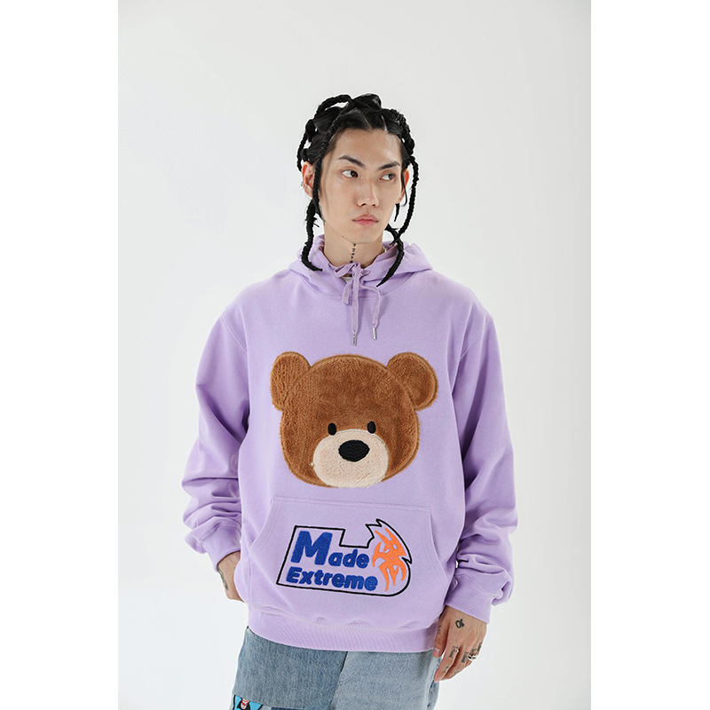 Flocking Teddy Bear Sweatshirt Loose Hip Hop Hedging Couple Jacket