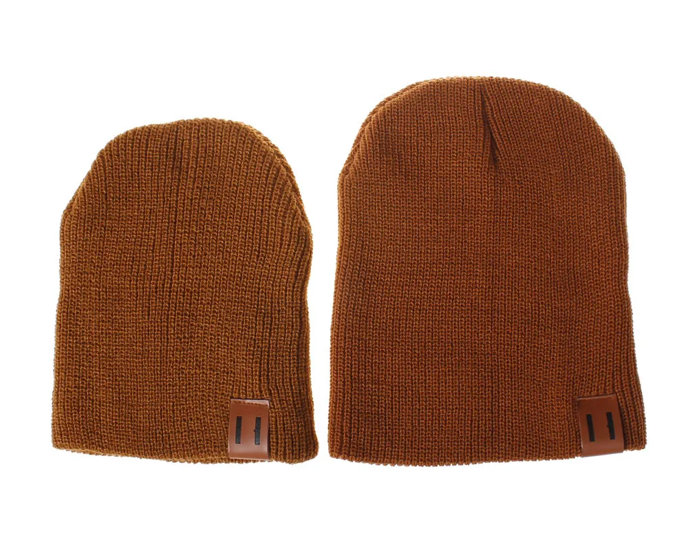 Fashion Woolen Knitted Hat Two Vertical Labeling Head Cap Parent-child - Rust Red