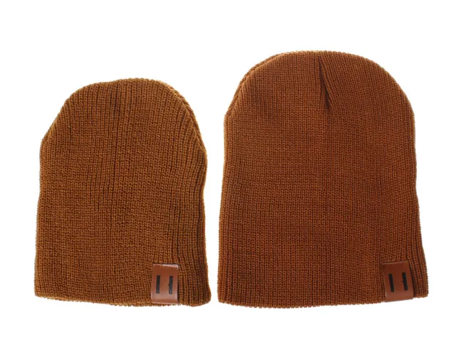 Fashion Woolen Knitted Hat Two Vertical Labeling Head Cap Parent child Rust Red - Shop at LoveMi
