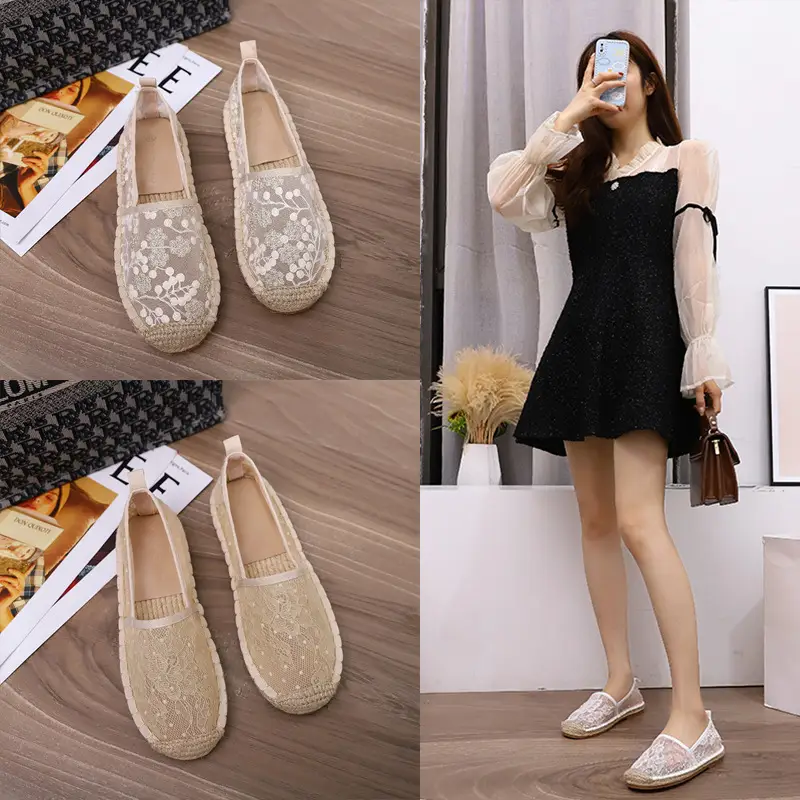 Xiaoxiangfeng Fisherman Shoes Women's Shallow Mouth Embroidery One-step Platform Loafers