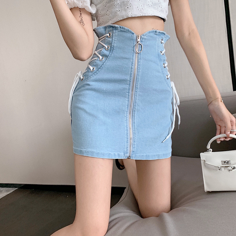 Sexy Side Lace Zipper Skirt With High Waist And Slim