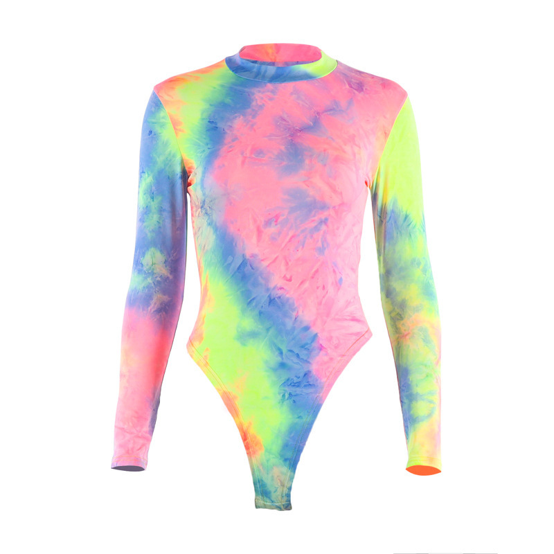  New Fashion Tie Dye Print Bodycon Bodysuits Women