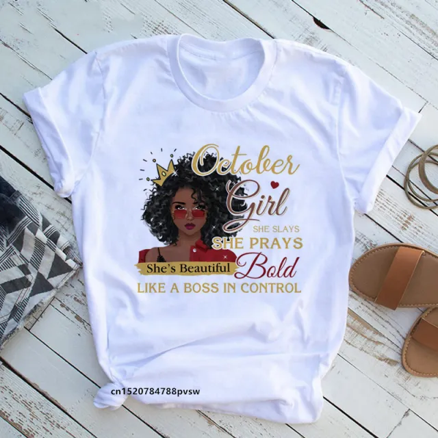 European And American Plus Size Casual Women'S Summer New Style African Black Girl Print Ladies T Shirt Comfortable Modal Loose 10 Style - Shop at LoveMi