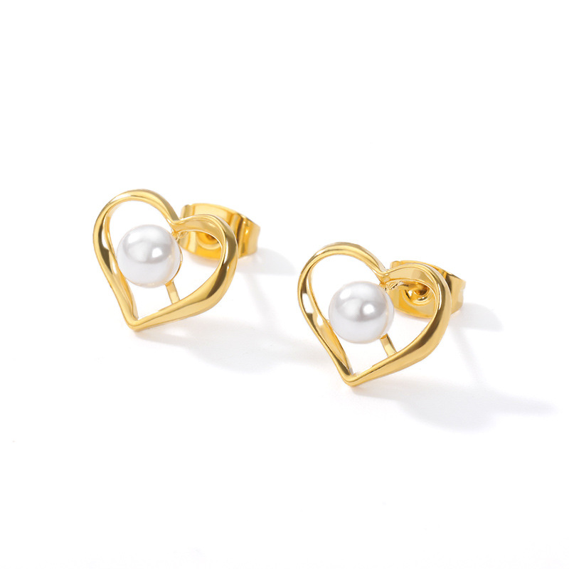 Pearl Love Hollow Earrings Stainless Steel Earrings