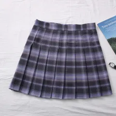 Contrasting Color Plaid High Waist Slimming Skirt - Dark Purple - View 1