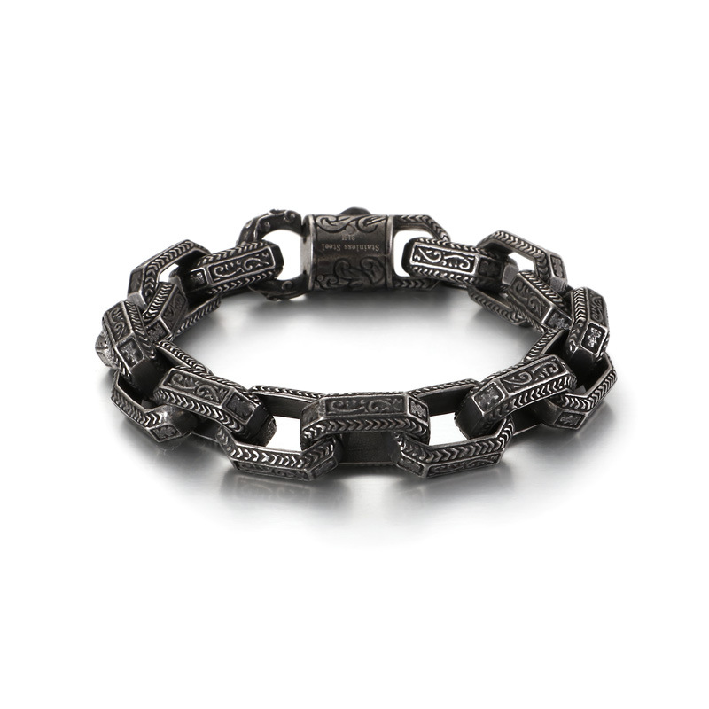New European And American Trend Retro Style Pattern Bracelet Punk Men'S Trendy Titanium Steel Bracelet