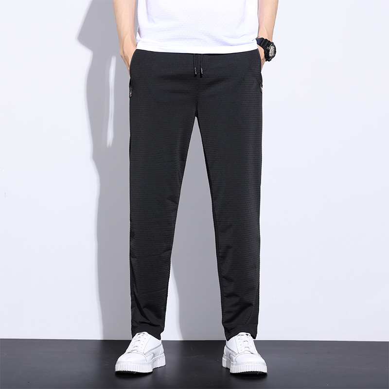 Mesh Hollow Quick-drying Ice Silk Pants Summer Thin Drape Wide-leg Straight Loose Nine-point Casual Pants