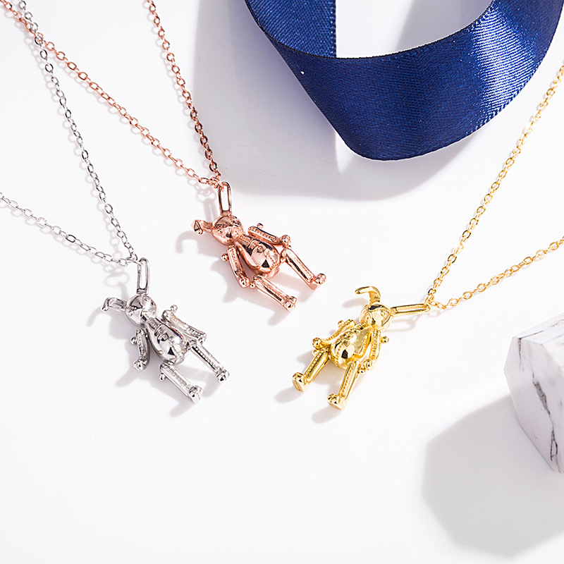 Hip Hop Folded Rabbit Hands And Feet Movable Clavicle Chain