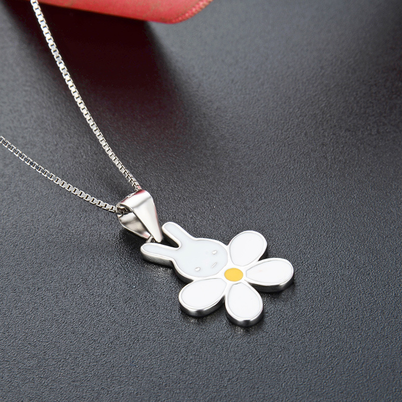 S925 Silver Drop Oil Flower Necklace Female Fashion Clavicle Chain Silver Jewelry