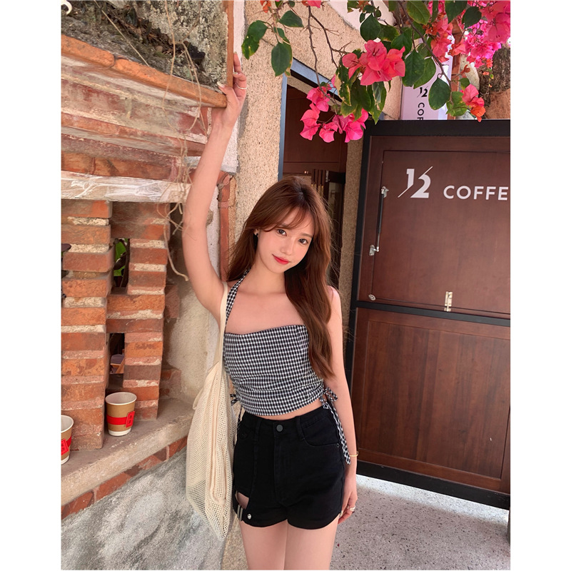 Sexy Drawstring For Skinny Plaid Vest