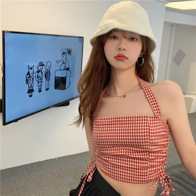 Sexy Drawstring For Skinny Plaid Vest