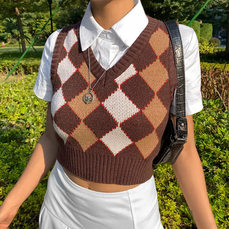 British Diamond Wool V-neck Slim Short Vest