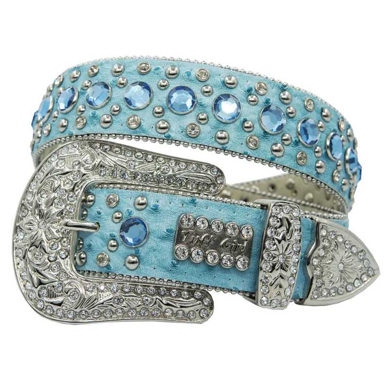Rap Belt Male Rhinestone Hip-hop Inlaid Rivet Decoration Black Blue Fashion All-match Jeans Belt Female Tide - Black