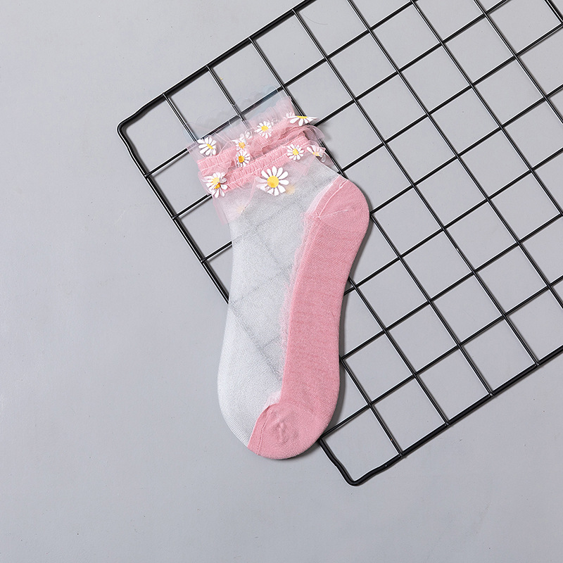Summer Thin Mesh Yarn Hand-Stitched Small Daisy Glass Stockings