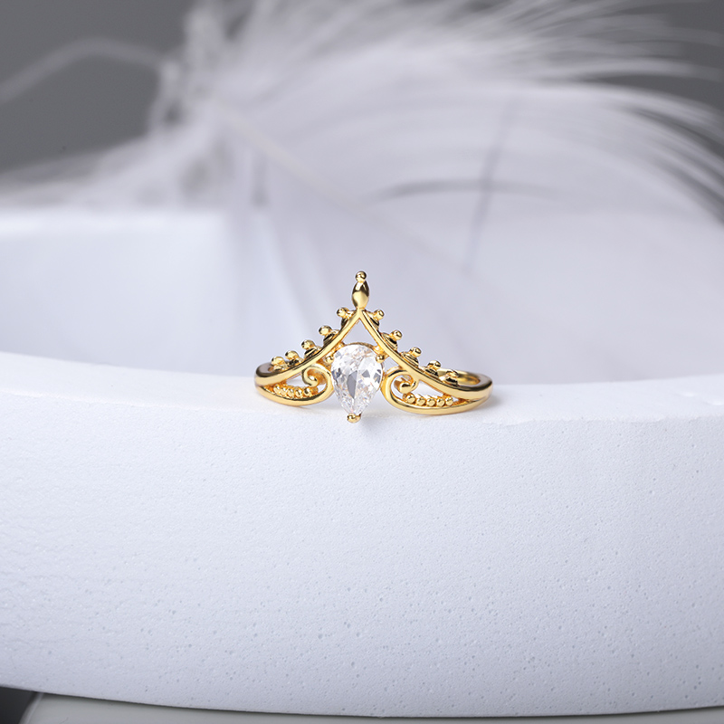 Ladies Crown Zircon Adjustable Drop Shape Ring