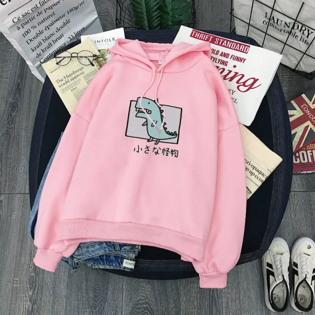 Autumn And Winter New Korean Student Loose Print Plush Hooded Versatile Jacket Pink - Shop at LoveMi
