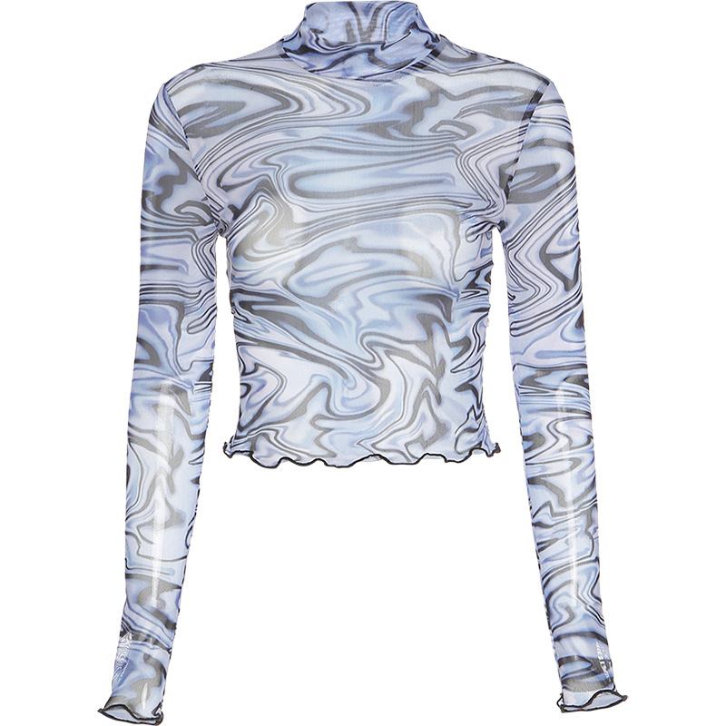 Interesting Tie-dye Mesh See-through Bottoming Shirt