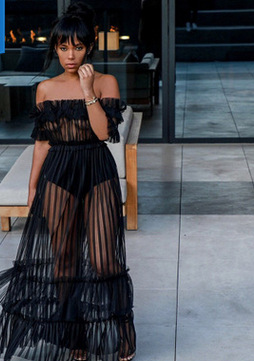 Sexy Long Skirt One shoulder Sexy See through Mesh Dress Black - Shop at LoveMi