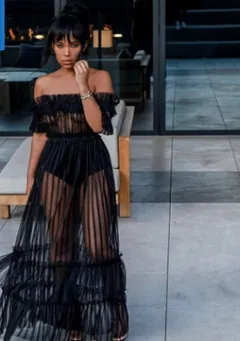 Sexy Long Skirt One-shoulder Sexy See-through Mesh Dress - Black - View 1