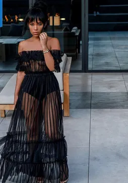 Sexy Long Skirt One shoulder Sexy See through Mesh Dress Black - Shop at LoveMi
