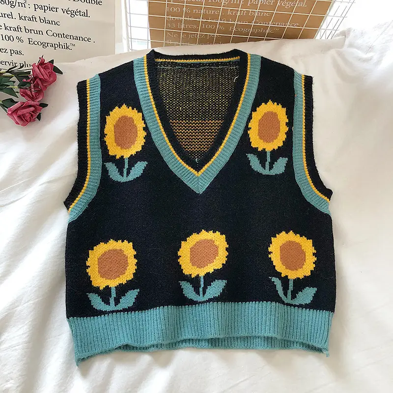 Colorblock Sleeveless Knitted Vest Casual Students