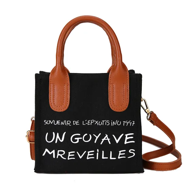 Alphabet Printing One Shoulder Small Square Bag Student Fashion Messenger Handbag Black - Shop at LoveMi